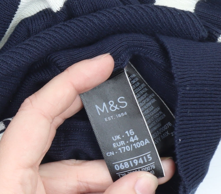 Marks and Spencer Women’s Blue Striped High Neck Jumper UK 16