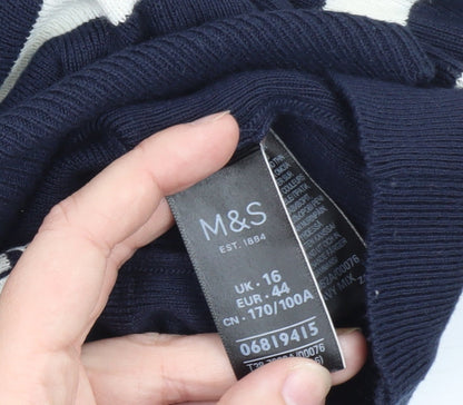Marks and Spencer Women’s Blue Striped High Neck Jumper UK 16