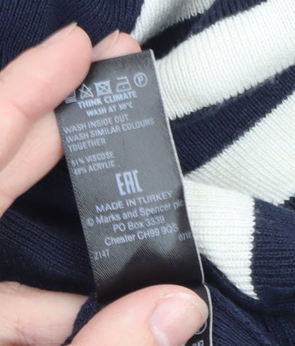 Marks and Spencer Women’s Blue Striped High Neck Jumper UK 16