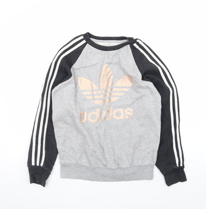 Adidas Womens Grey Long Sleeve T-Shirt Size 8 Raglan Crew Neck