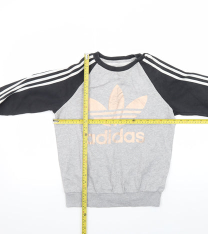 Adidas Womens Grey Long Sleeve T-Shirt Size 8 Raglan Crew Neck