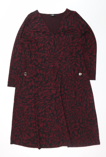 Wallis Women Red Black Knee Length A-Line Jersey Dress Size 18