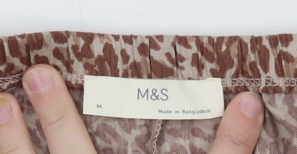 Marks and Spencer Women’s Brown Animal Print Wide-Leg Trousers M