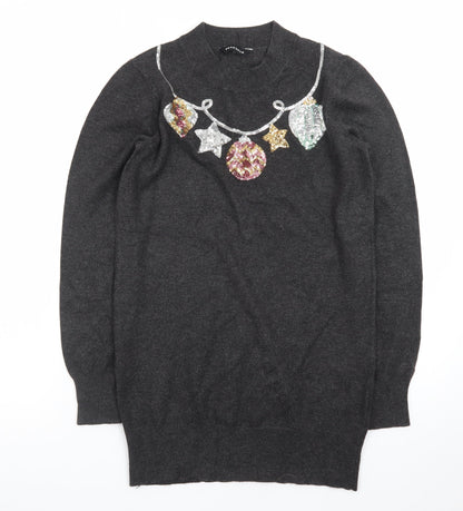 Peacocks Women’s Grey Sequin Christmas High Neck Jumper Size 8