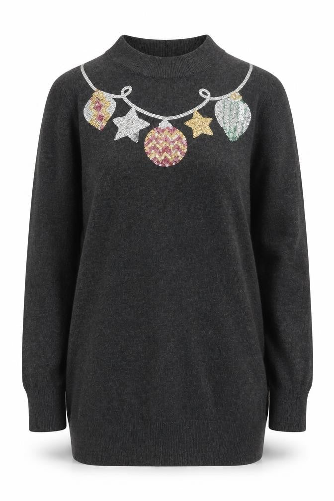 Peacocks Women’s Grey Sequin Christmas High Neck Jumper Size 8