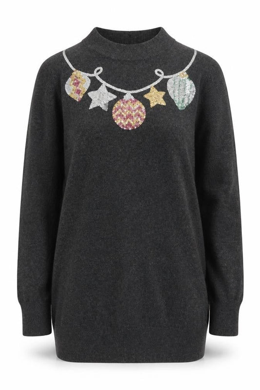 Peacocks Women’s Grey Sequin Christmas High Neck Jumper Size 8