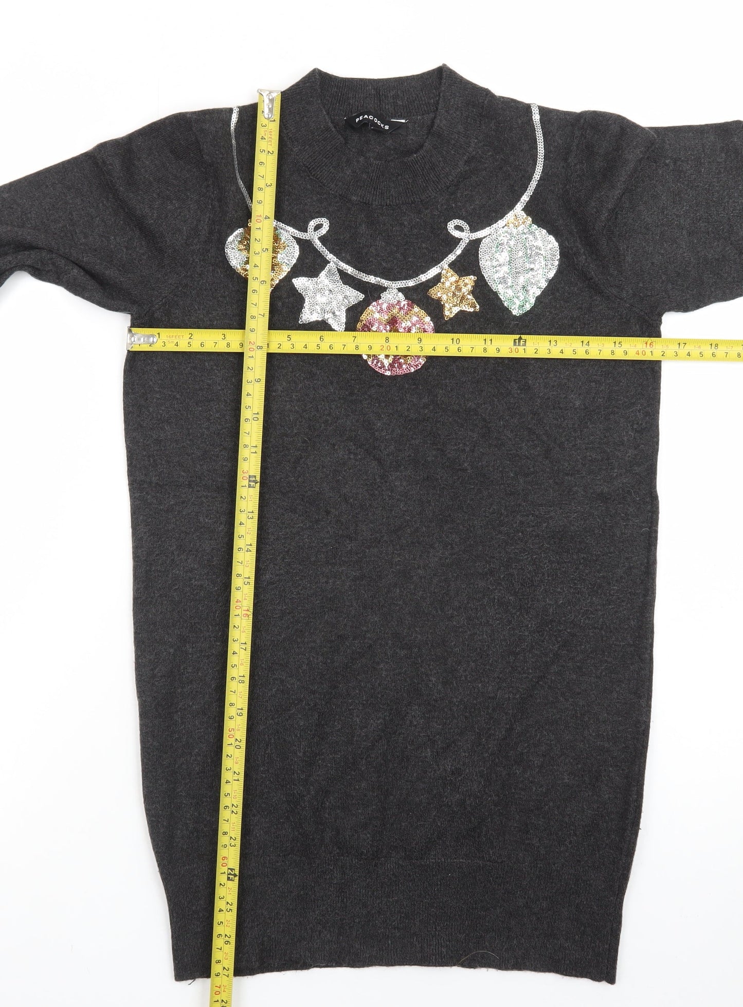 Peacocks Women’s Grey Sequin Christmas High Neck Jumper Size 8