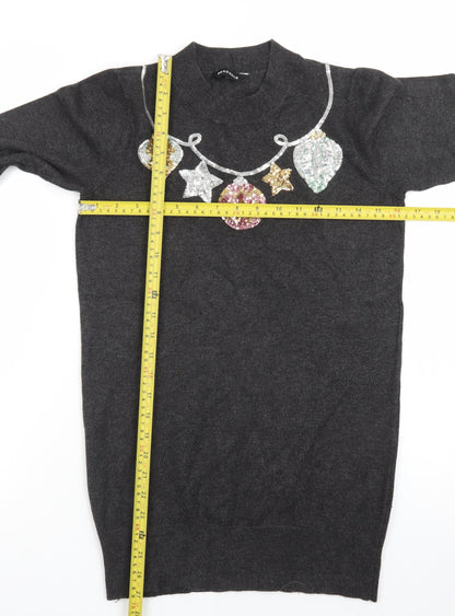 Peacocks Women’s Grey Sequin Christmas High Neck Jumper Size 8