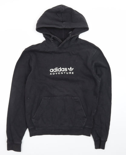adidas Men Black XS Pullover Hoodie Adventure Logo Fleece Sweatshirt