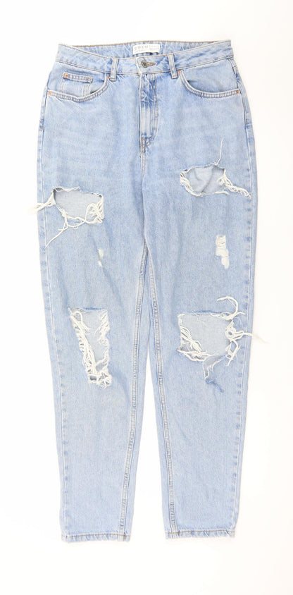 Primark Women’s Blue Distressed Mom Jeans Size 10 High Rise Denim