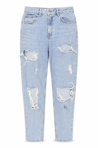Primark Women’s Blue Distressed Mom Jeans Size 10 High Rise Denim