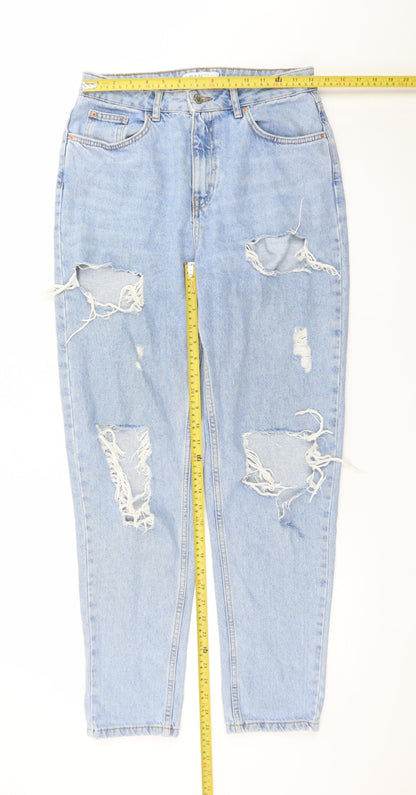 Primark Women’s Blue Distressed Mom Jeans Size 10 High Rise Denim