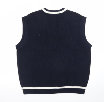 Marks and Spencer Men's Blue Cotton Blend V-Neck Sleeveless Jumper Vest XL
