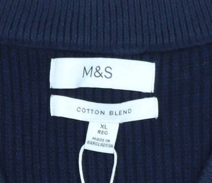 Marks and Spencer Men's Blue Cotton Blend V-Neck Sleeveless Jumper Vest XL