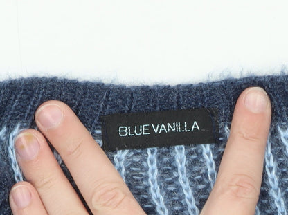 Blue Vanilla Women's Blue Chunky Knit Crew Neck Pullover Jumper One Size