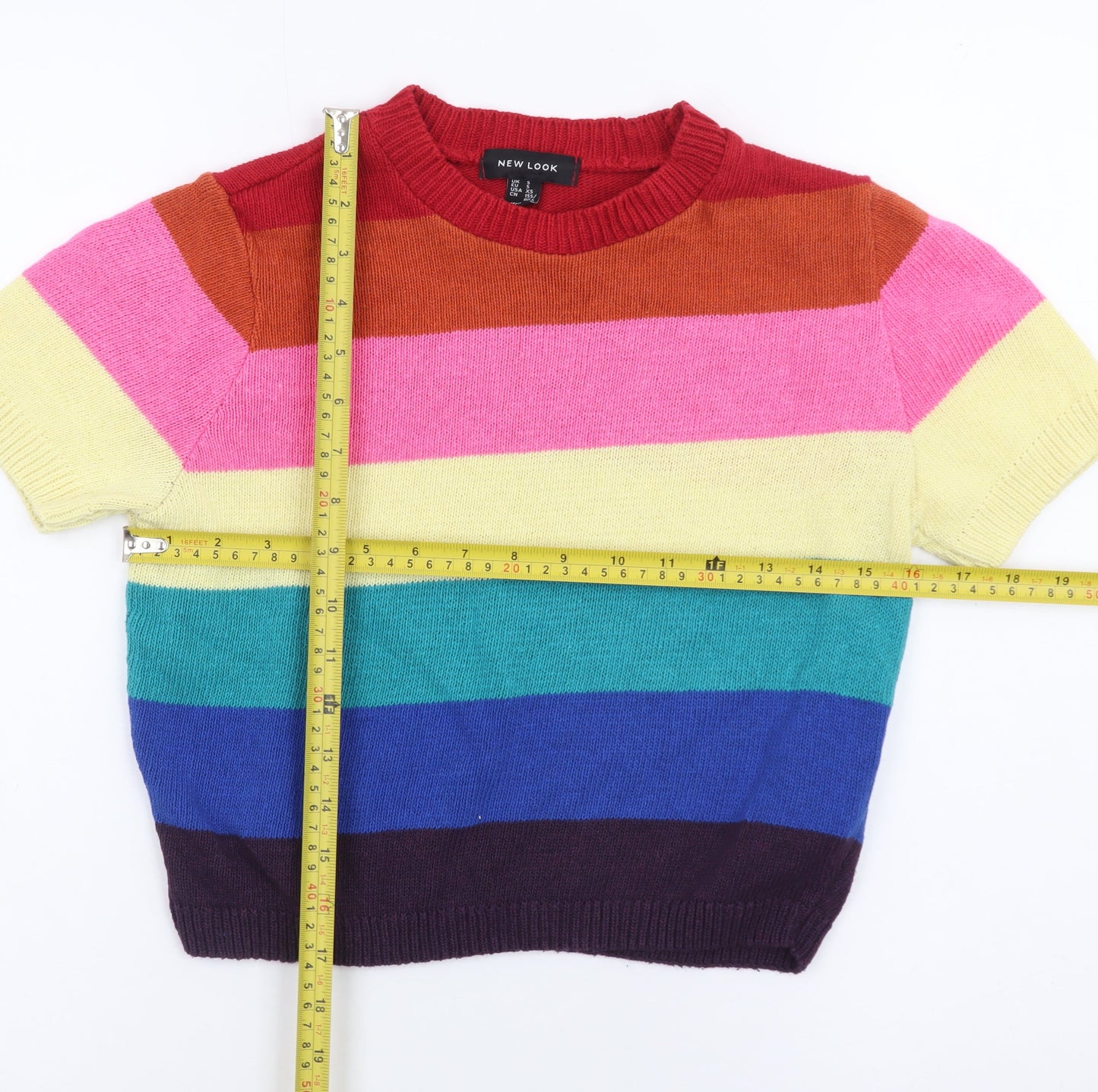 New Look Women Multicoloured Stripe Short Sleeve Knit Jumper Size S