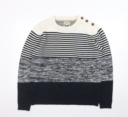 Brave Soul Men's Blue Striped Knit Crew Neck Pullover Jumper Size L