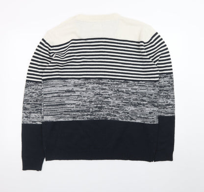 Brave Soul Men's Blue Striped Knit Crew Neck Pullover Jumper Size L