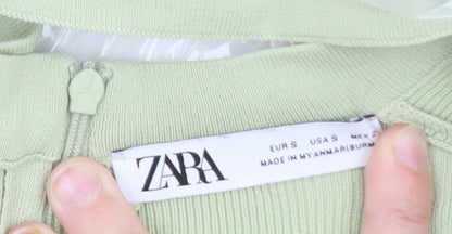 Zara Women’s Green High Neck Long Sleeve Slim Knit Jumper Size 8