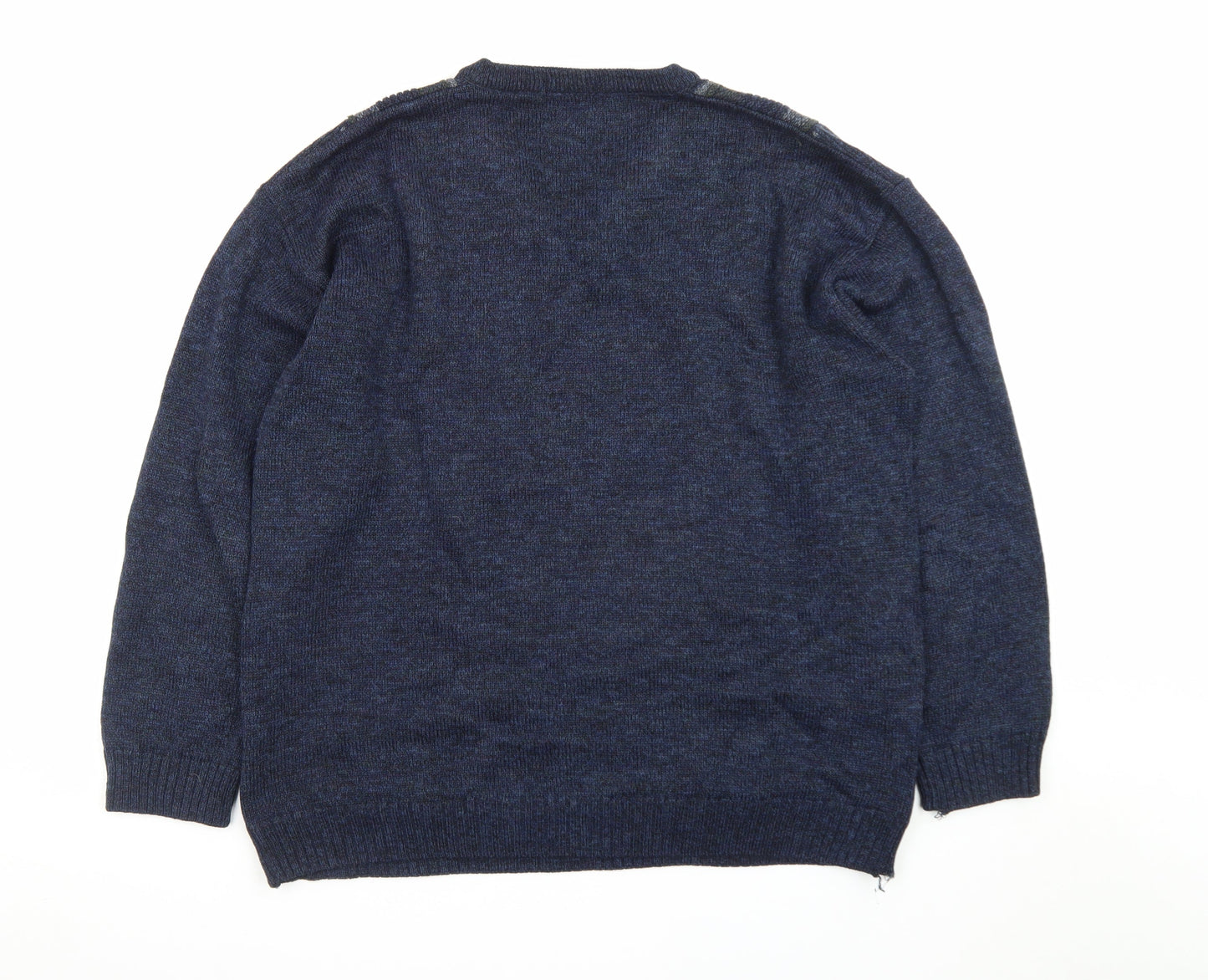 BHS Men's Blue Wool Blend V-Neck Pullover Jumper Size L