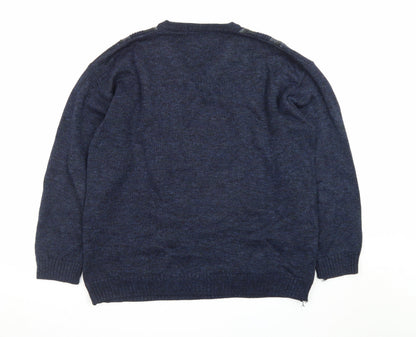 BHS Men's Blue Wool Blend V-Neck Pullover Jumper Size L