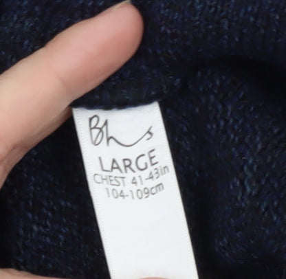 BHS Men's Blue Wool Blend V-Neck Pullover Jumper Size L