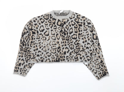 Zara Women Grey Leopard Print Wool Blend Pullover Jumper Size 14