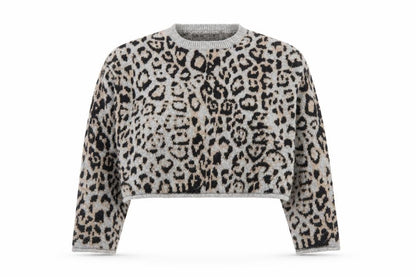 Zara Women Grey Leopard Print Wool Blend Pullover Jumper Size 14