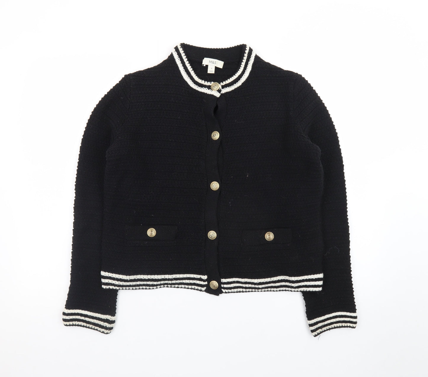 Marks and Spencer Women's Black Cardigan Small Knit Gold Buttons