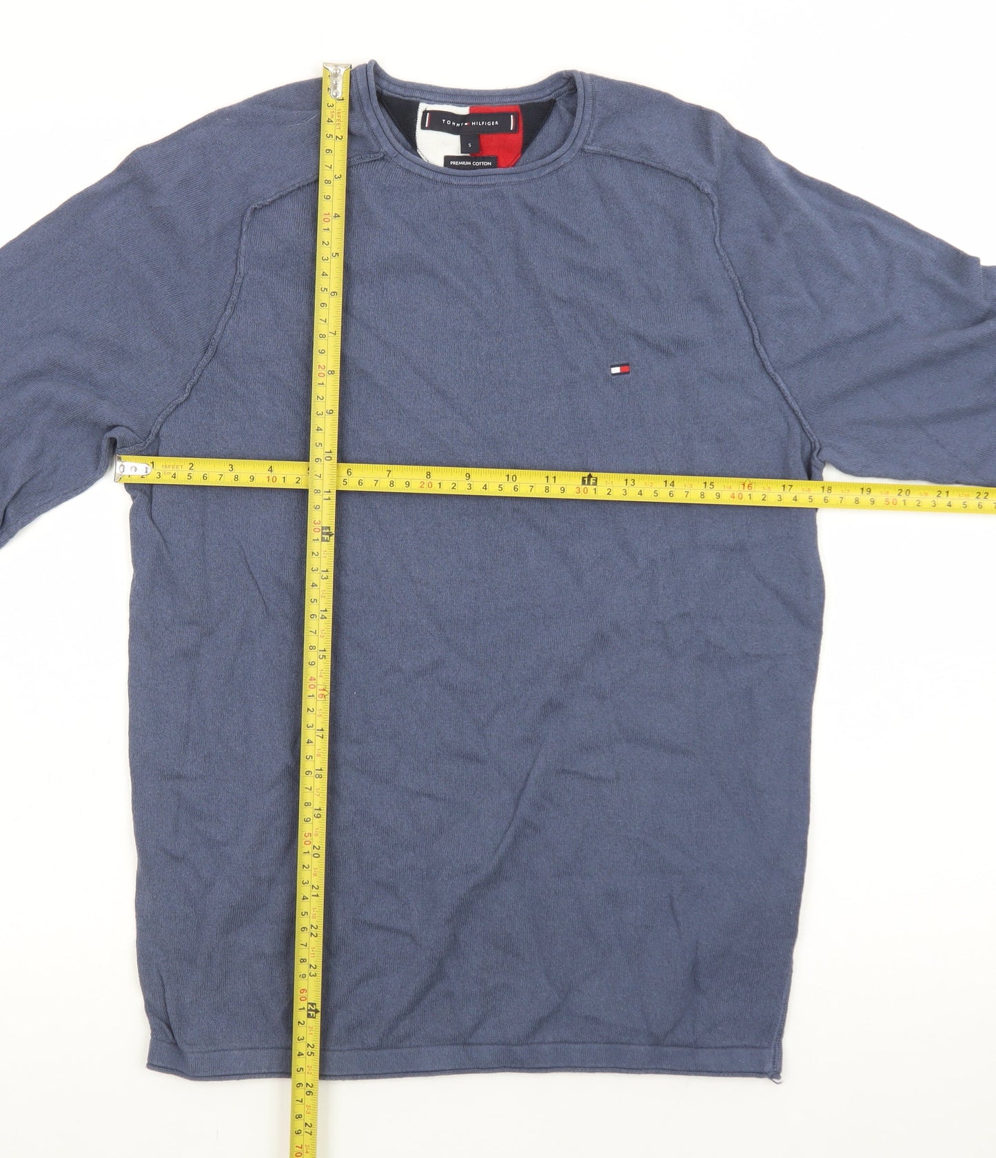 Tommy Hilfiger Men's Blue Cotton Crew Neck Pullover Jumper Size S