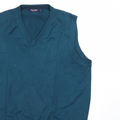 James Pringle Men's Blue Sleeveless V-Neck Knit Vest M
