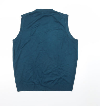 James Pringle Men's Blue Sleeveless V-Neck Knit Vest M