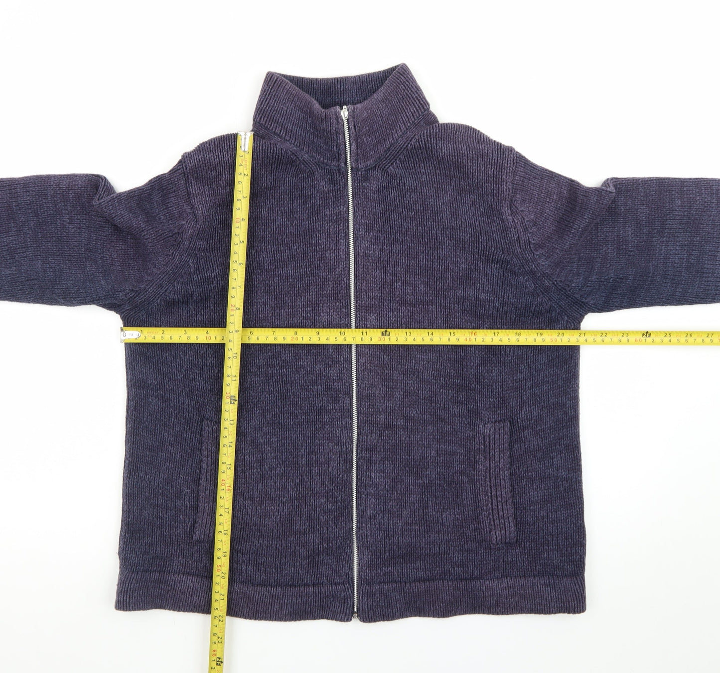 Marks and Spencer Men's Purple Full Zip Cotton Knit Jumper L