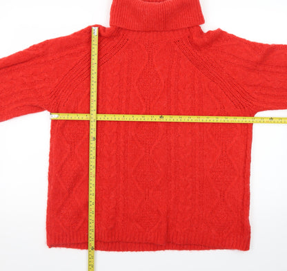 Next Women Red Roll Neck Wool Cable-Knit Jumper Size 12