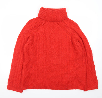 Next Women Red Roll Neck Wool Cable-Knit Jumper Size 12