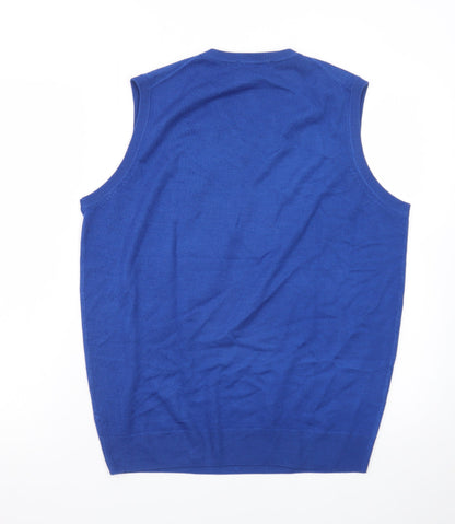 James Pringle Men's Blue Wool Sleeveless V-Neck Vest Jumper Size M