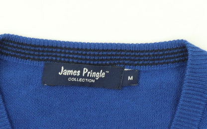 James Pringle Men's Blue Wool Sleeveless V-Neck Vest Jumper Size M
