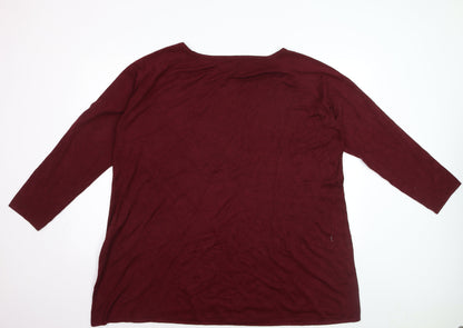 Even&Odd Women's Red 3/4 Sleeve Scoop Neck Pullover Jumper Size 22