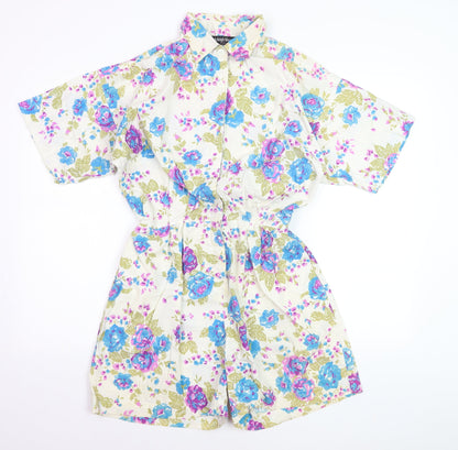 Ashleigh Morgan Women’s Beige Floral Cotton Playsuit L Short Sleeve