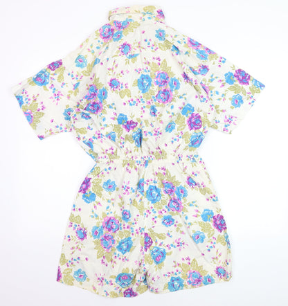 Ashleigh Morgan Women’s Beige Floral Cotton Playsuit L Short Sleeve