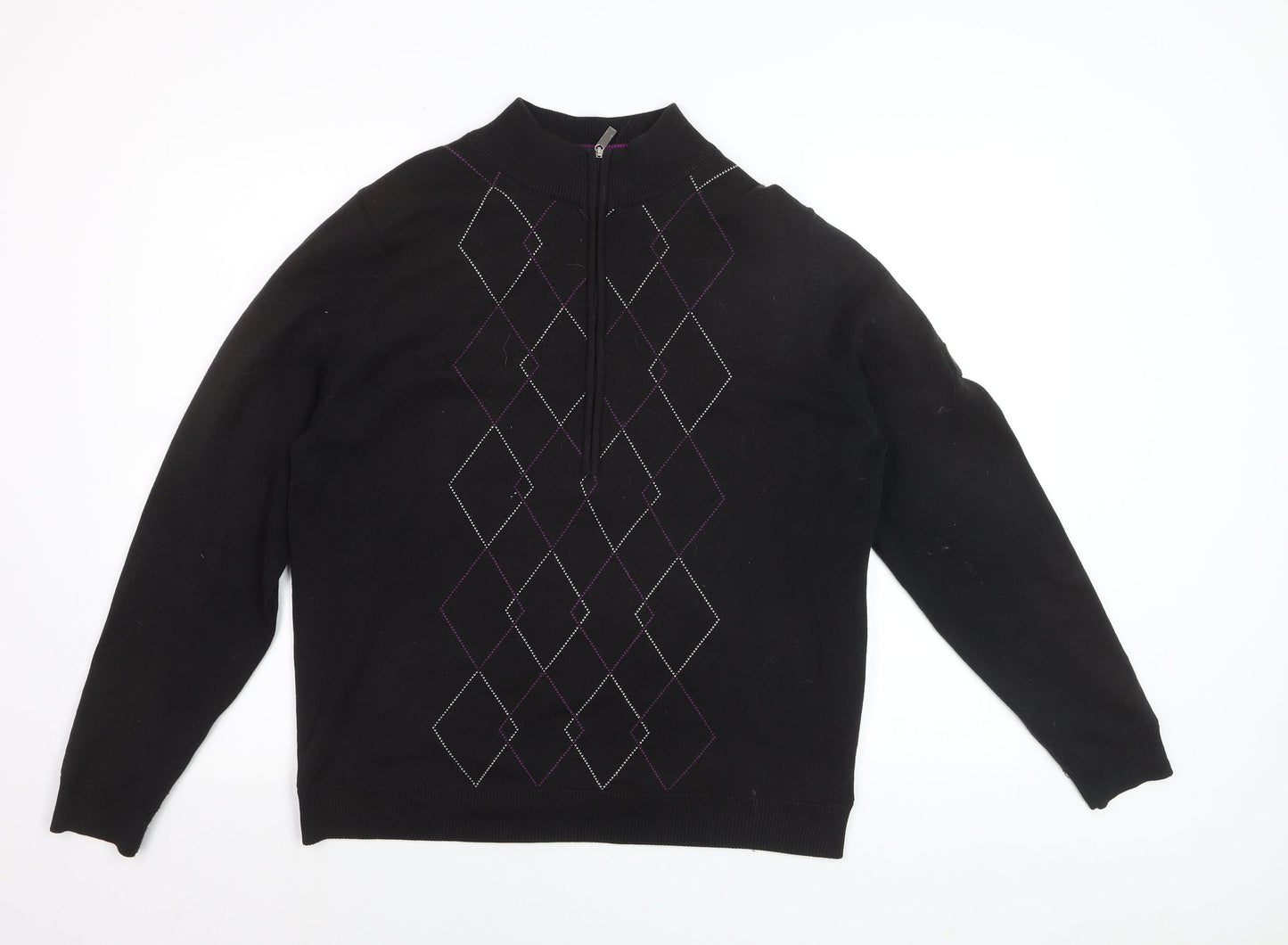 Green Lamb Women's Black Argyle 1/2 Zip Jumper Size 16