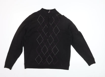 Green Lamb Women's Black Argyle 1/2 Zip Jumper Size 16