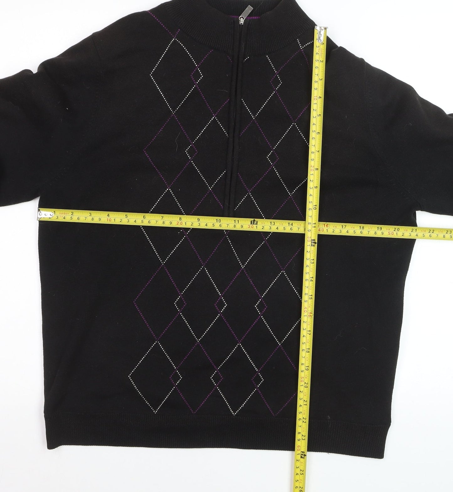 Green Lamb Women's Black Argyle 1/2 Zip Jumper Size 16