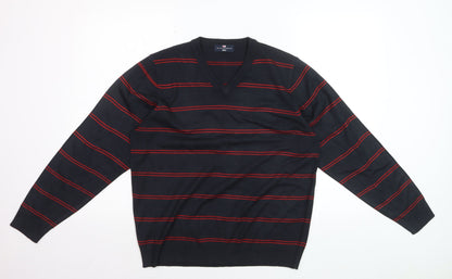 Marks and Spencer Men’s Navy Red Stripe V-Neck Pullover Jumper M