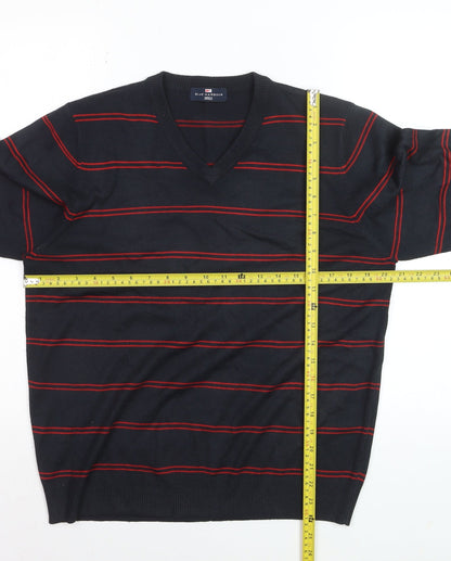 Marks and Spencer Men’s Navy Red Stripe V-Neck Pullover Jumper M