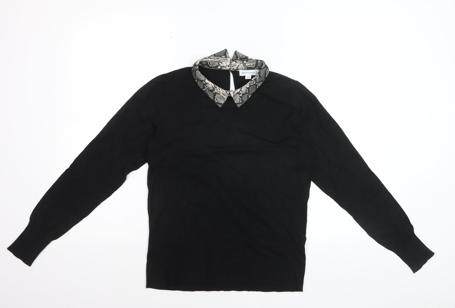 Warehouse Women Black Collared Snake Print Pullover Jumper Size 14