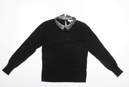 Warehouse Women Black Collared Snake Print Pullover Jumper Size 14