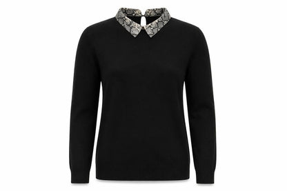 Warehouse Women Black Collared Snake Print Pullover Jumper Size 14