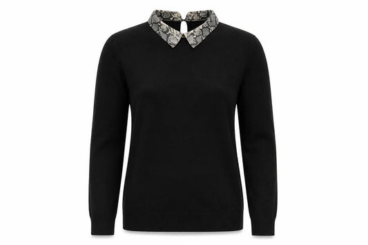 Warehouse Women Black Collared Snake Print Pullover Jumper Size 14