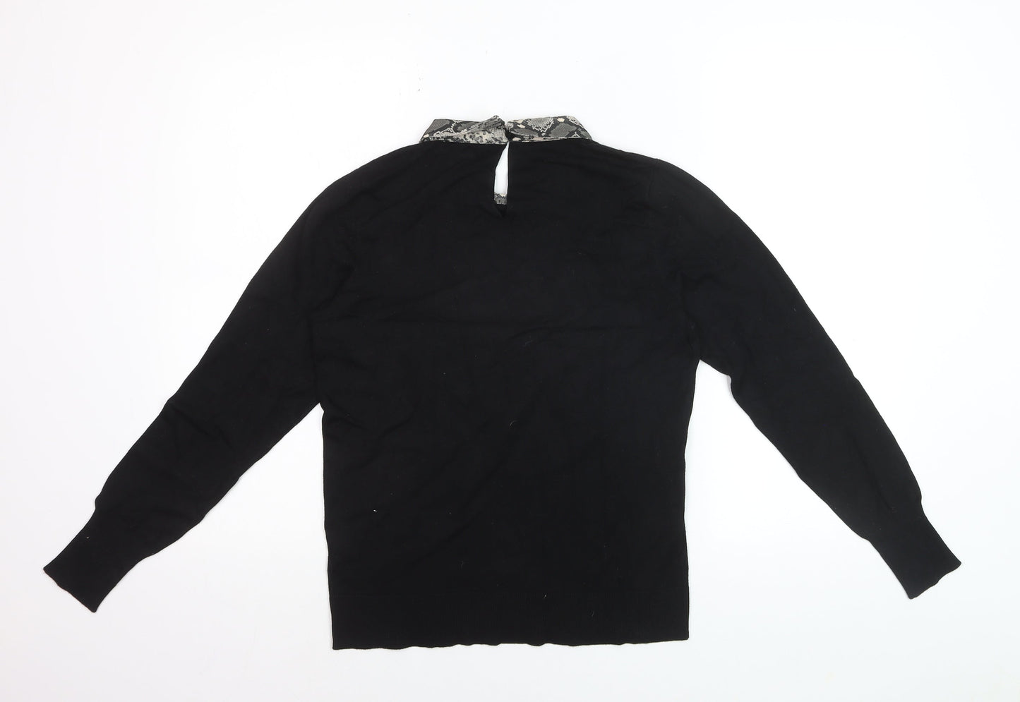 Warehouse Women Black Collared Snake Print Pullover Jumper Size 14